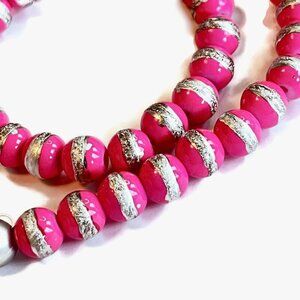 As Low As $2 Silver Wrapped Neon Pink Painted Glass Round Beads 8mm (40)